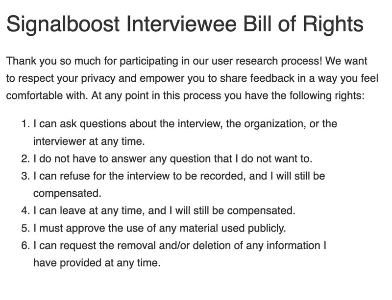 screenshot of participant bill of rights